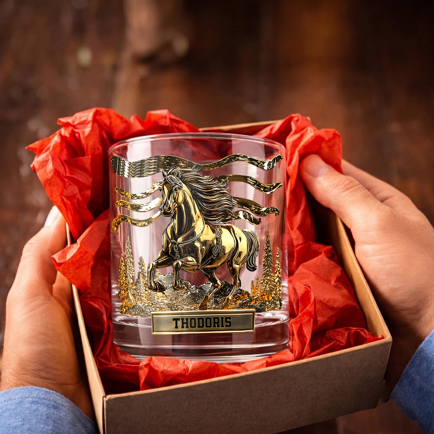 Personalized Horse Whiskey Glass - Custom Galloping Stallion Gift