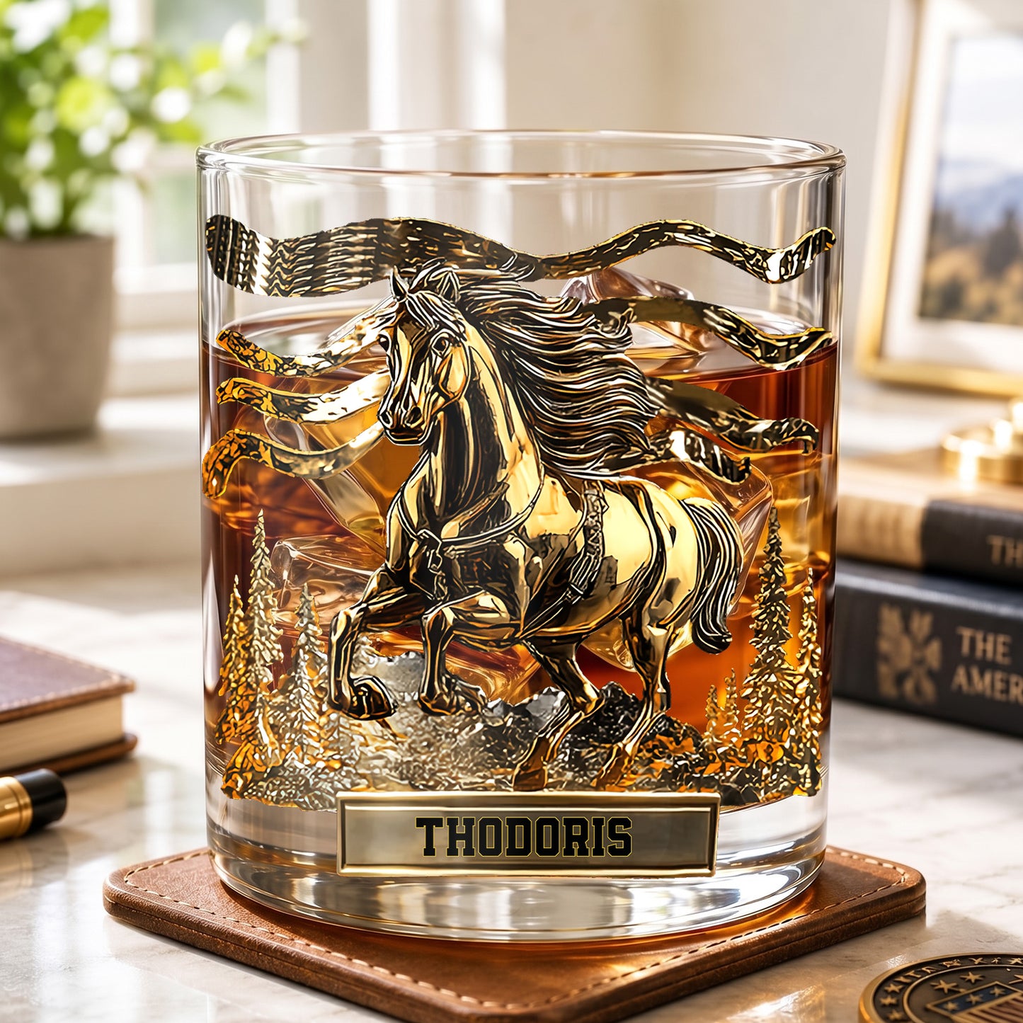 Personalized Horse Whiskey Glass - Custom Galloping Stallion Gift