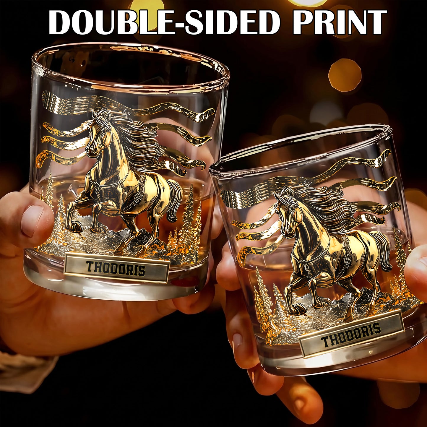 Personalized Horse Whiskey Glass - Custom Galloping Stallion Gift