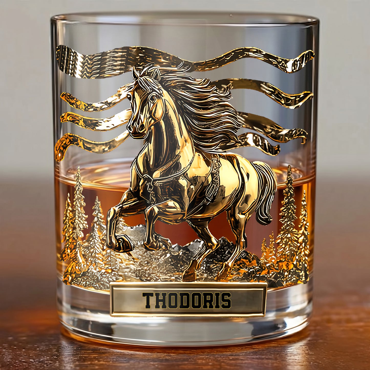 Personalized Horse Whiskey Glass - Custom Galloping Stallion Gift
