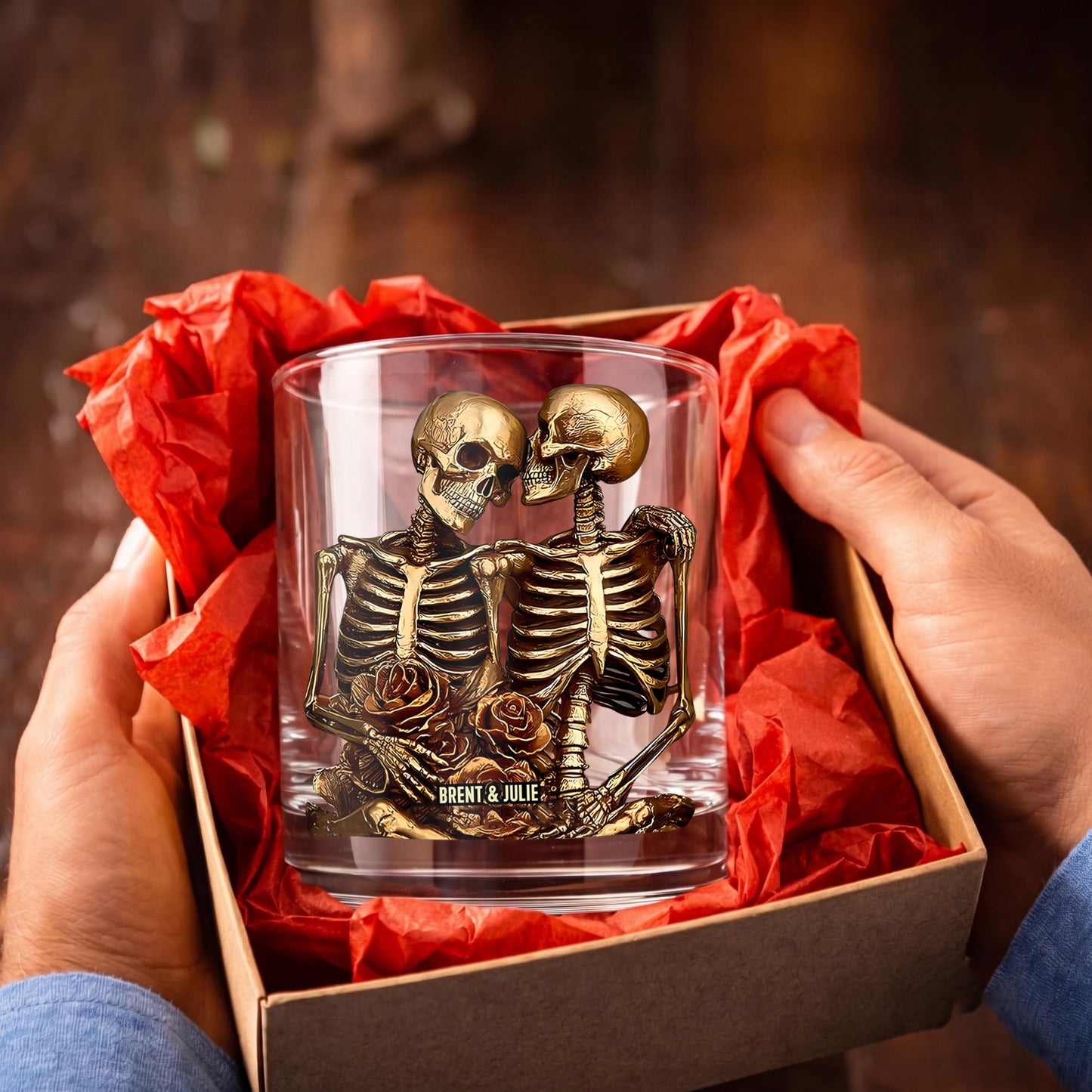 Personalized Skeleton Couple Whiskey Glass - Custom Romantic Gift