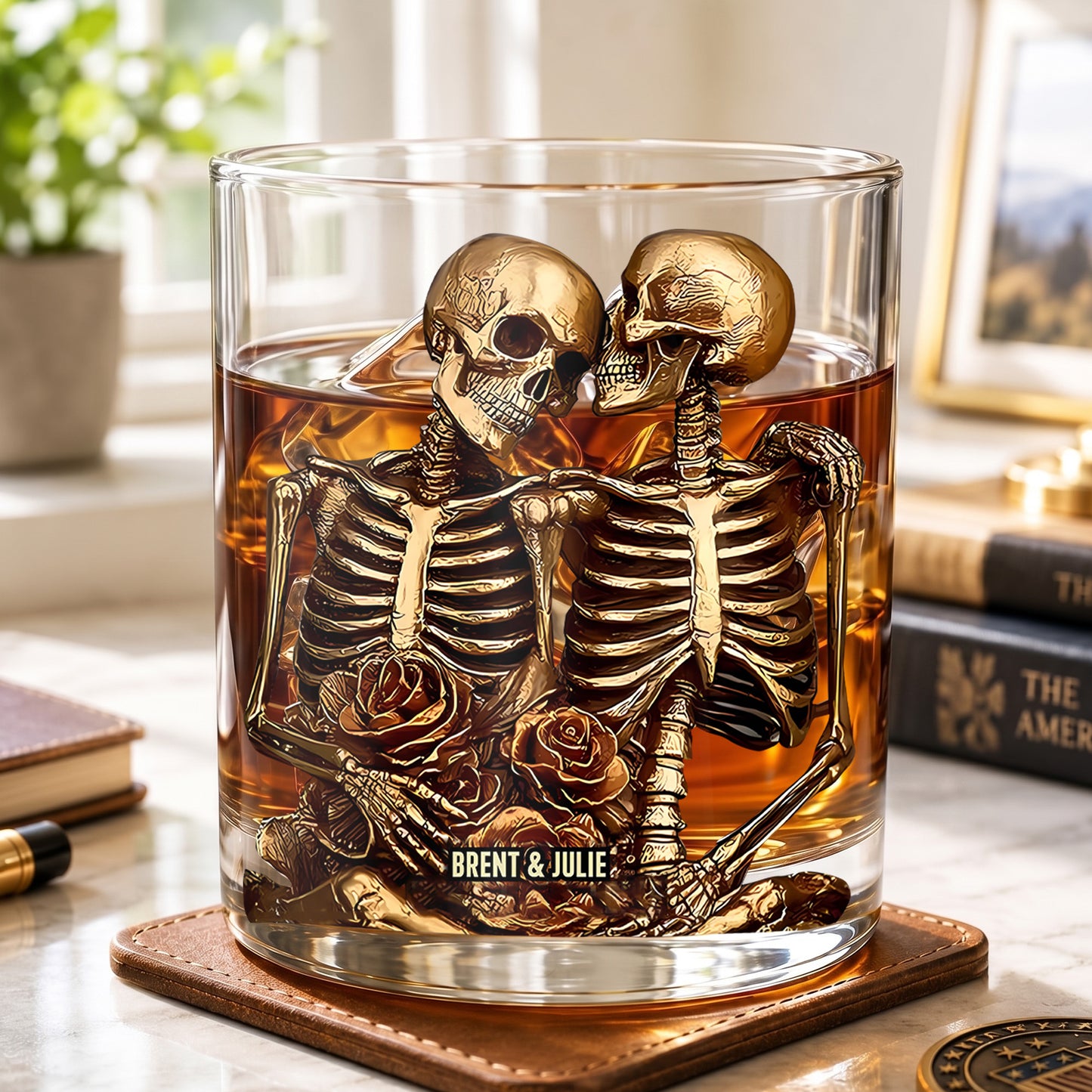 Personalized Skeleton Couple Whiskey Glass - Custom Romantic Gift