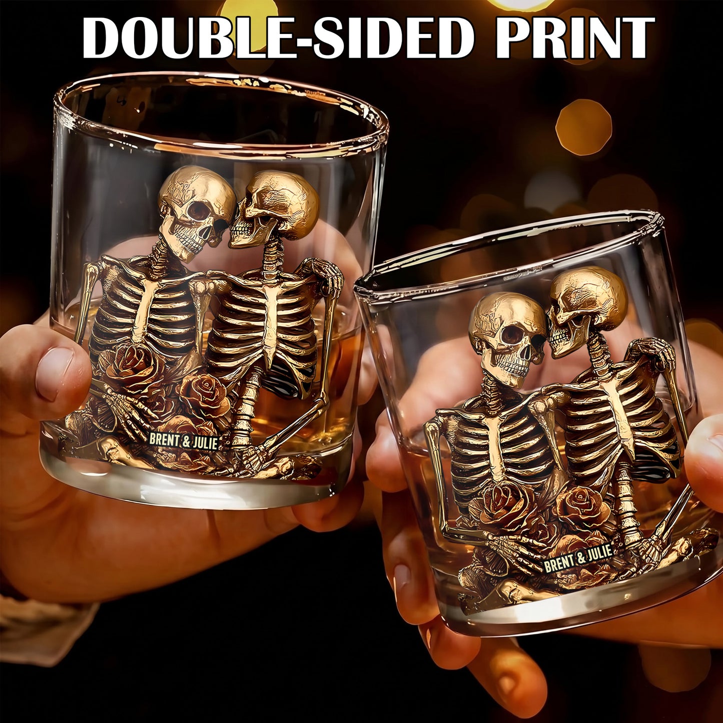 Personalized Skeleton Couple Whiskey Glass - Custom Romantic Gift