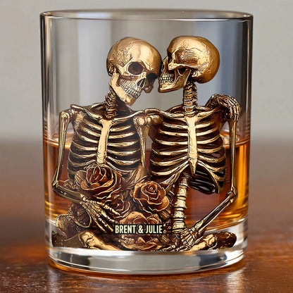 Personalized Skeleton Couple Whiskey Glass - Custom Romantic Gift