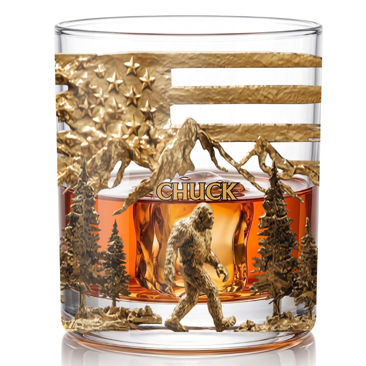 Personalized Bigfoot Whiskey Glass - Custom Sasquatch Wilderness Gift
