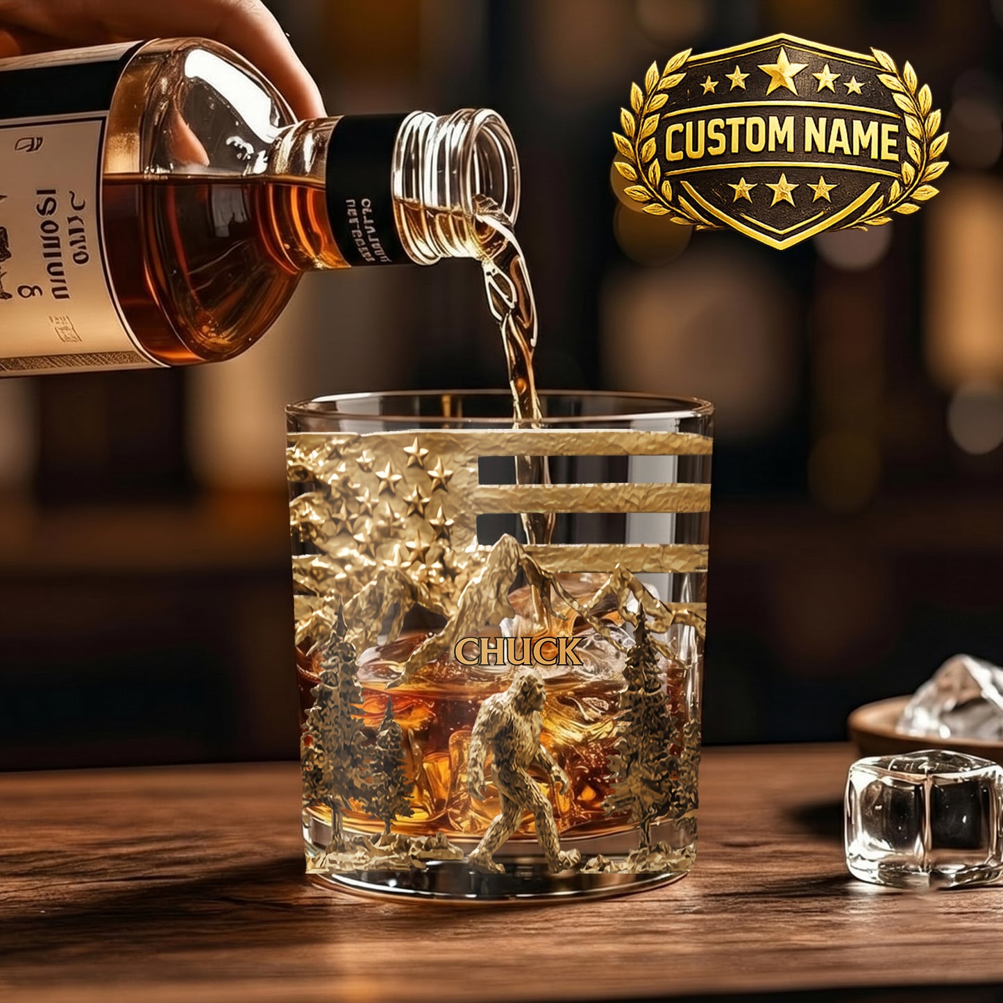 Personalized Bigfoot Whiskey Glass - Custom Sasquatch Wilderness Gift