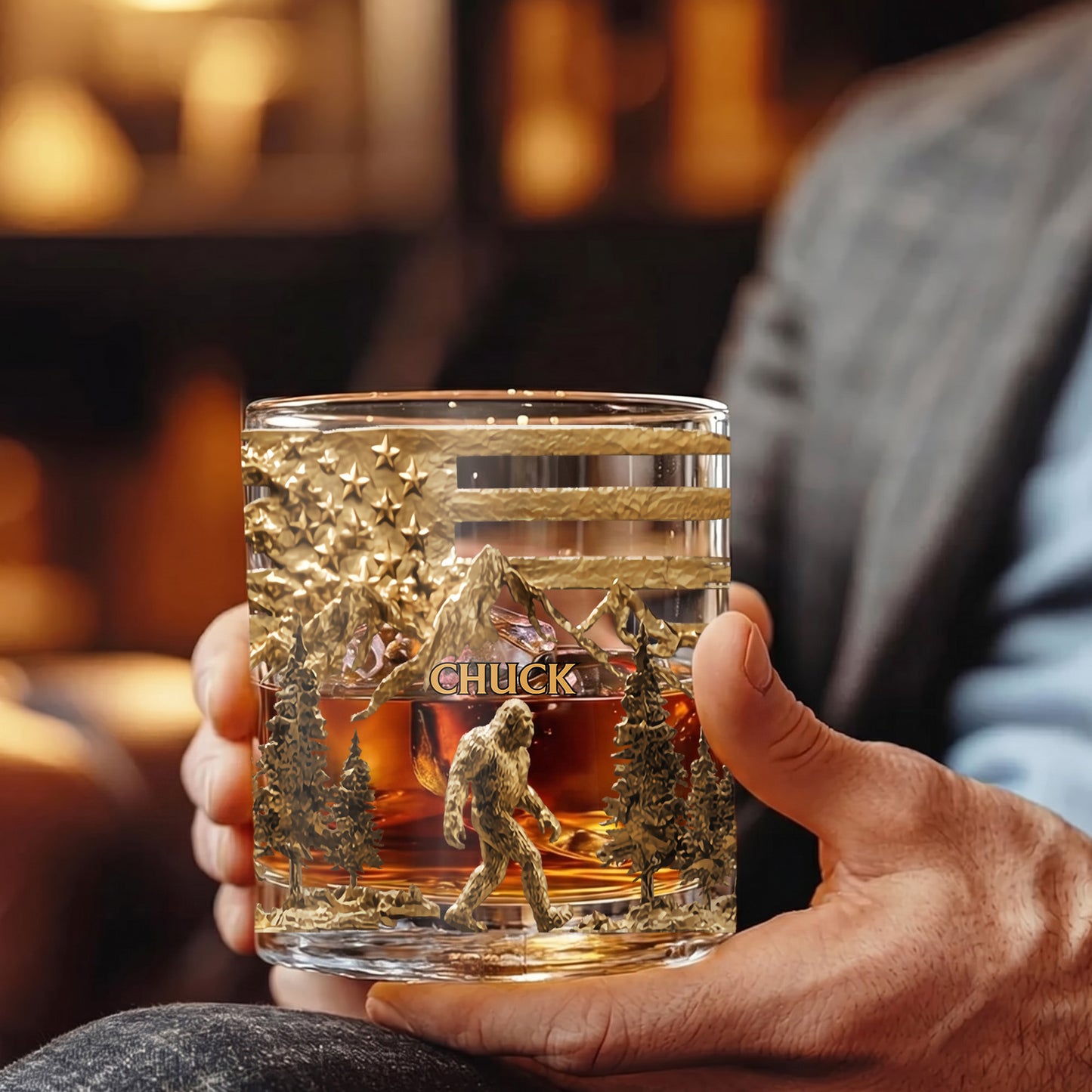 Personalized Bigfoot Whiskey Glass - Custom Sasquatch Wilderness Gift