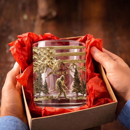Personalized Bigfoot Whiskey Glass - Custom Sasquatch Wilderness Gift