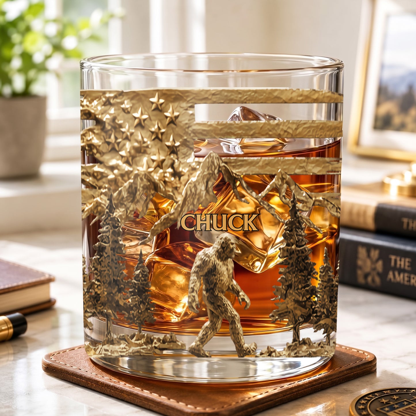 Personalized Bigfoot Whiskey Glass - Custom Sasquatch Wilderness Gift