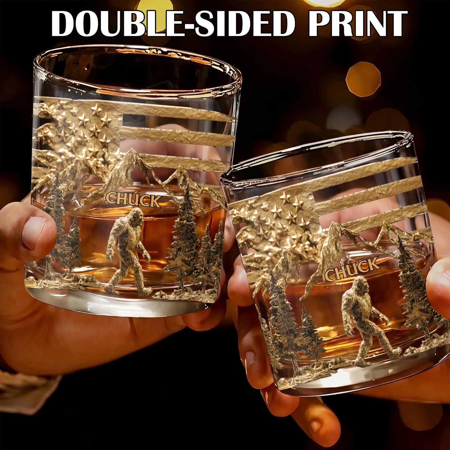 Personalized Bigfoot Whiskey Glass - Custom Sasquatch Wilderness Gift