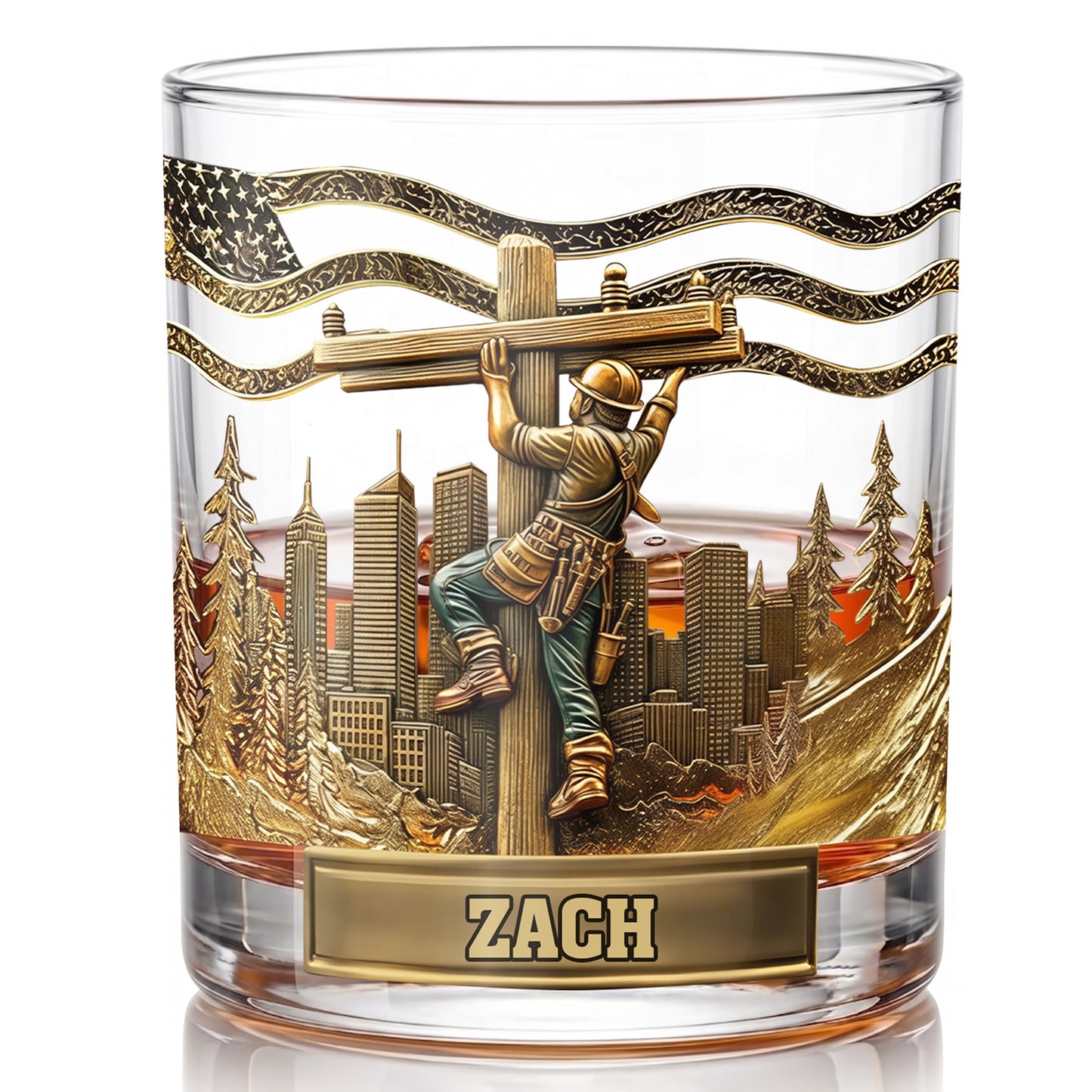 Personalized Lineman Whiskey Glass - Custom Utility Worker Gift