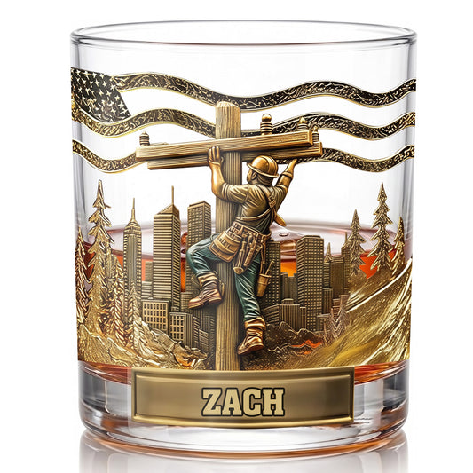 Personalized Lineman Whiskey Glass - Custom Utility Worker Gift