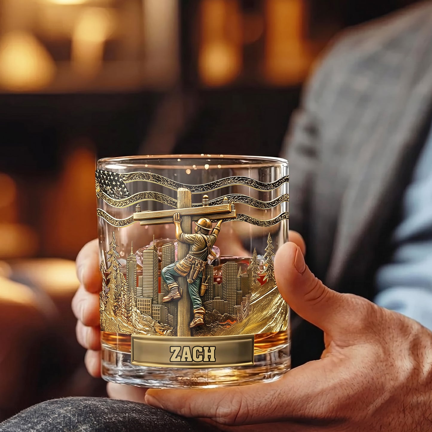 Personalized Lineman Whiskey Glass - Custom Utility Worker Gift