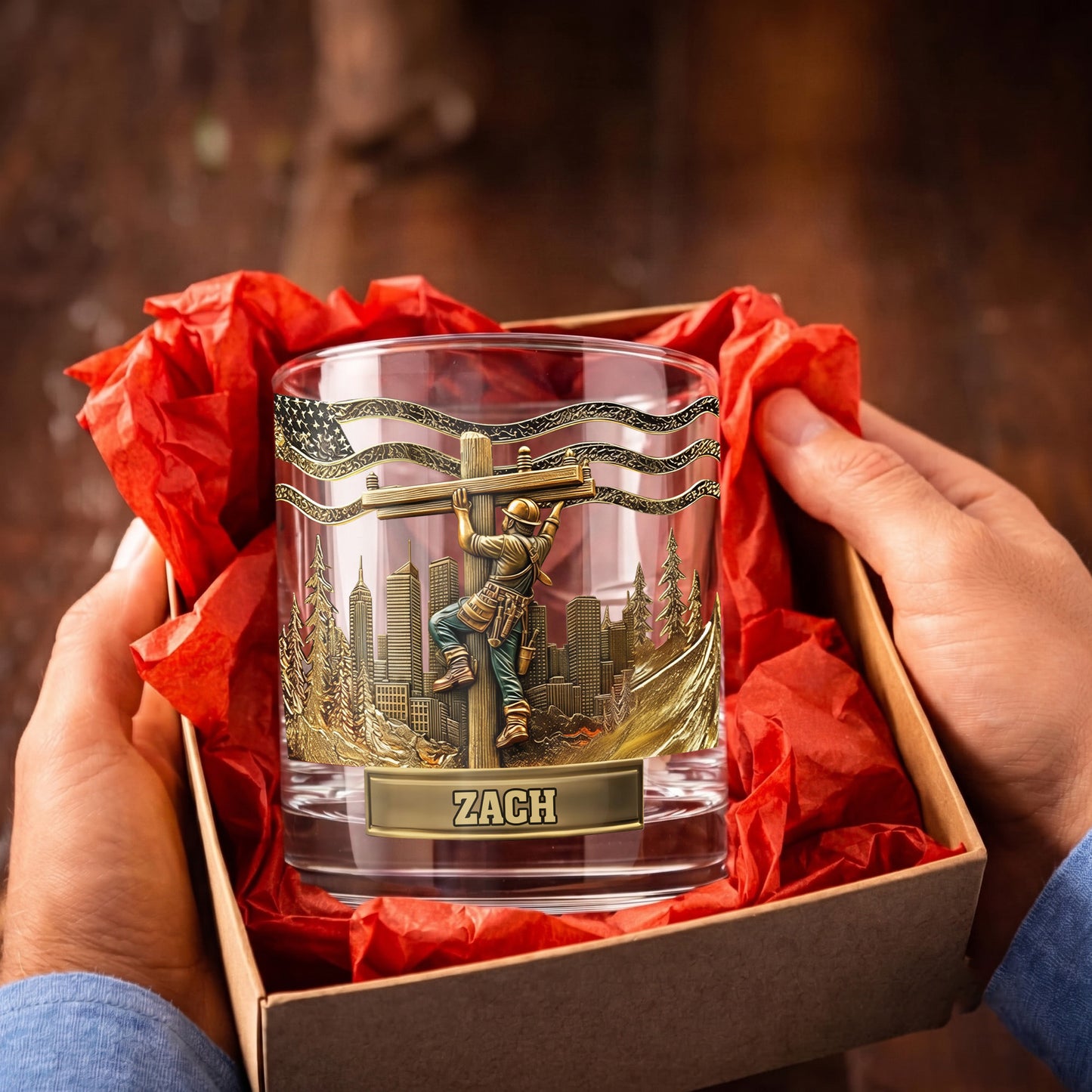 Personalized Lineman Whiskey Glass - Custom Utility Worker Gift