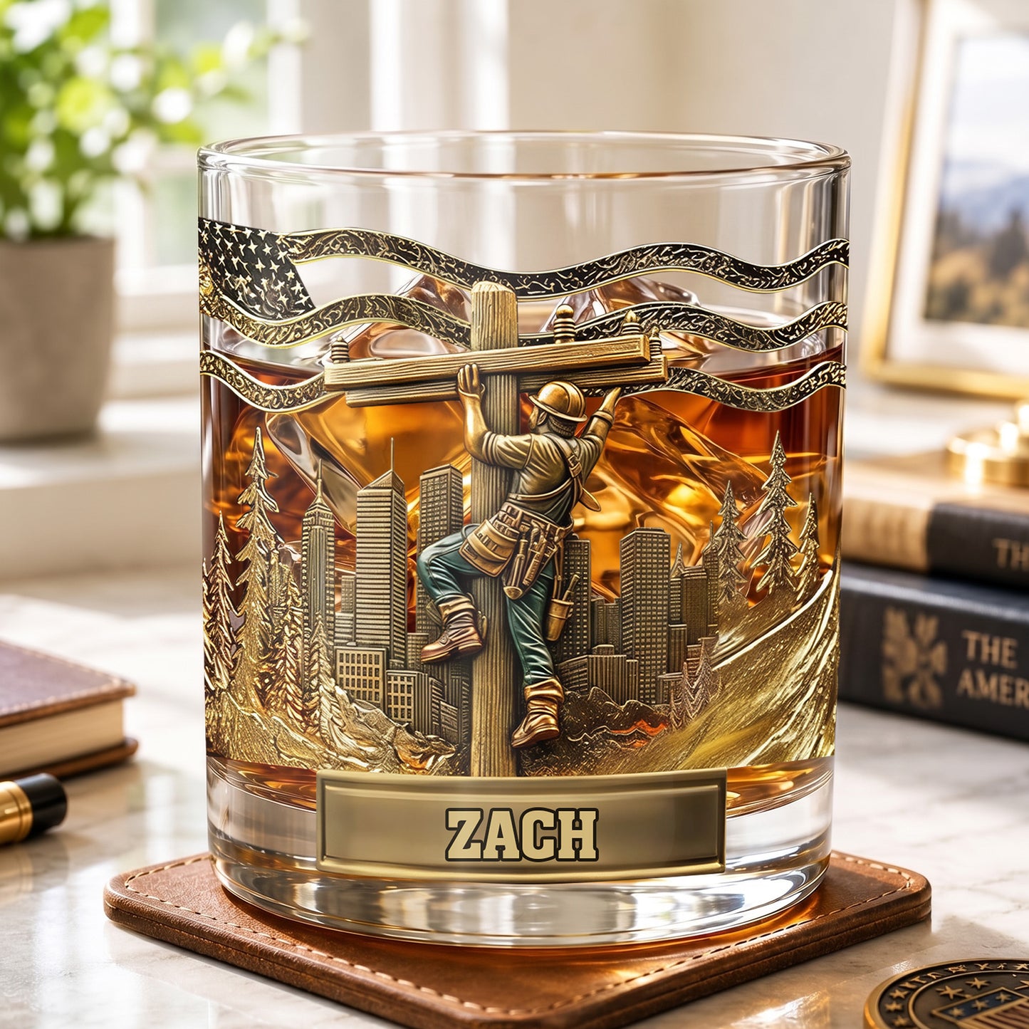 Personalized Lineman Whiskey Glass - Custom Utility Worker Gift
