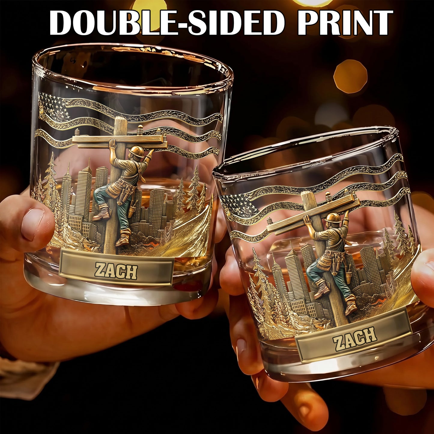 Personalized Lineman Whiskey Glass - Custom Utility Worker Gift