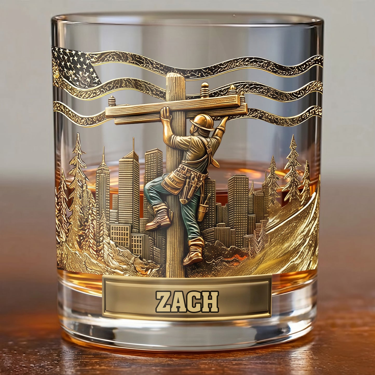 Personalized Lineman Whiskey Glass - Custom Utility Worker Gift