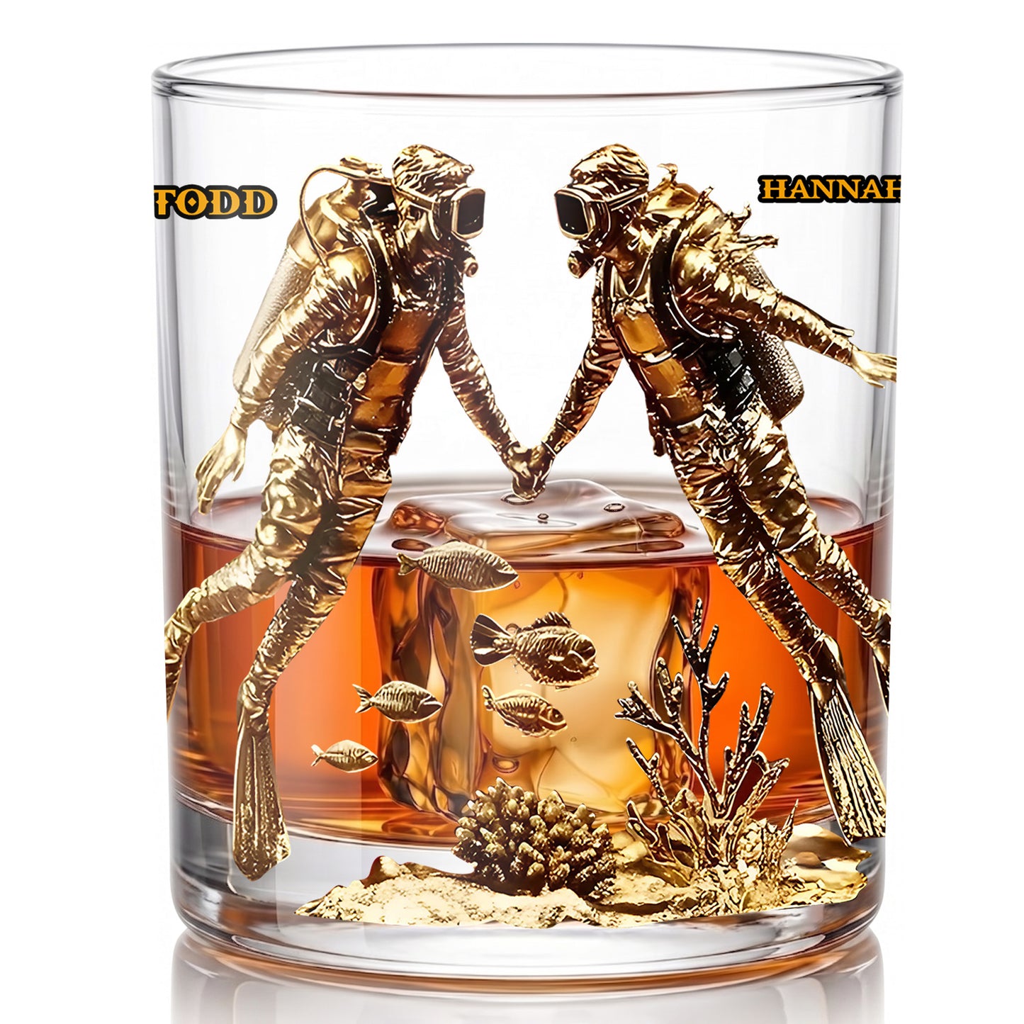 Personalized Scuba Diving Whiskey Glass - Custom Couple Gift