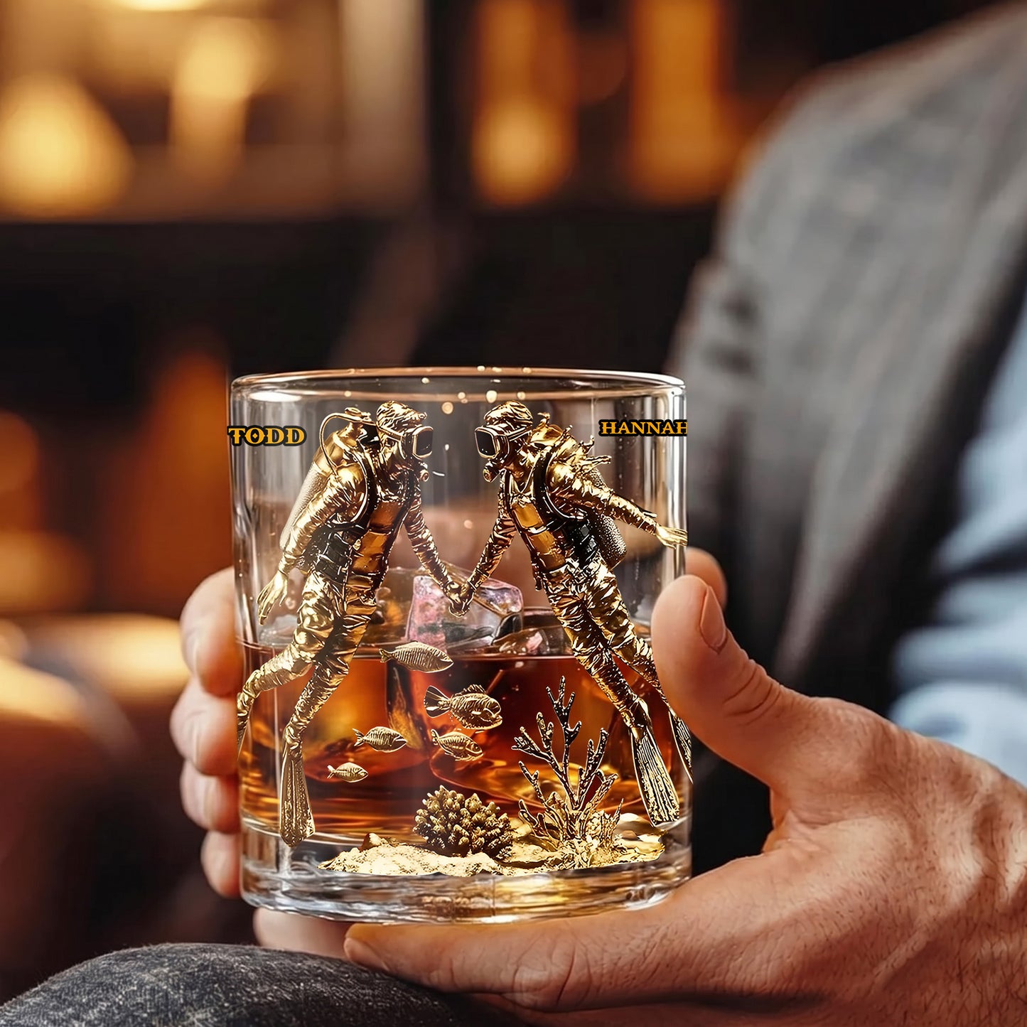 Personalized Scuba Diving Whiskey Glass - Custom Couple Gift