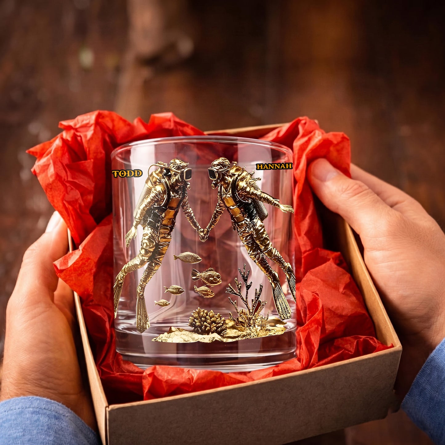 Personalized Scuba Diving Whiskey Glass - Custom Couple Gift