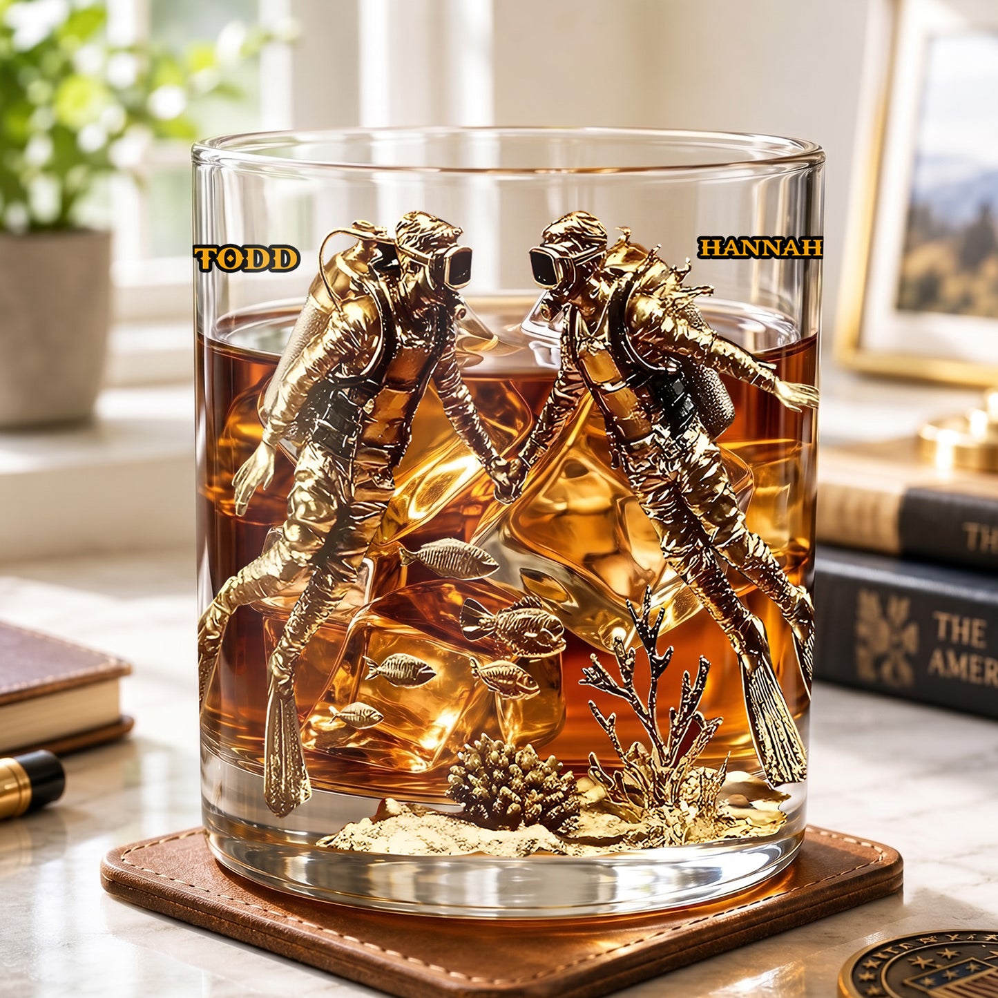 Personalized Scuba Diving Whiskey Glass - Custom Couple Gift