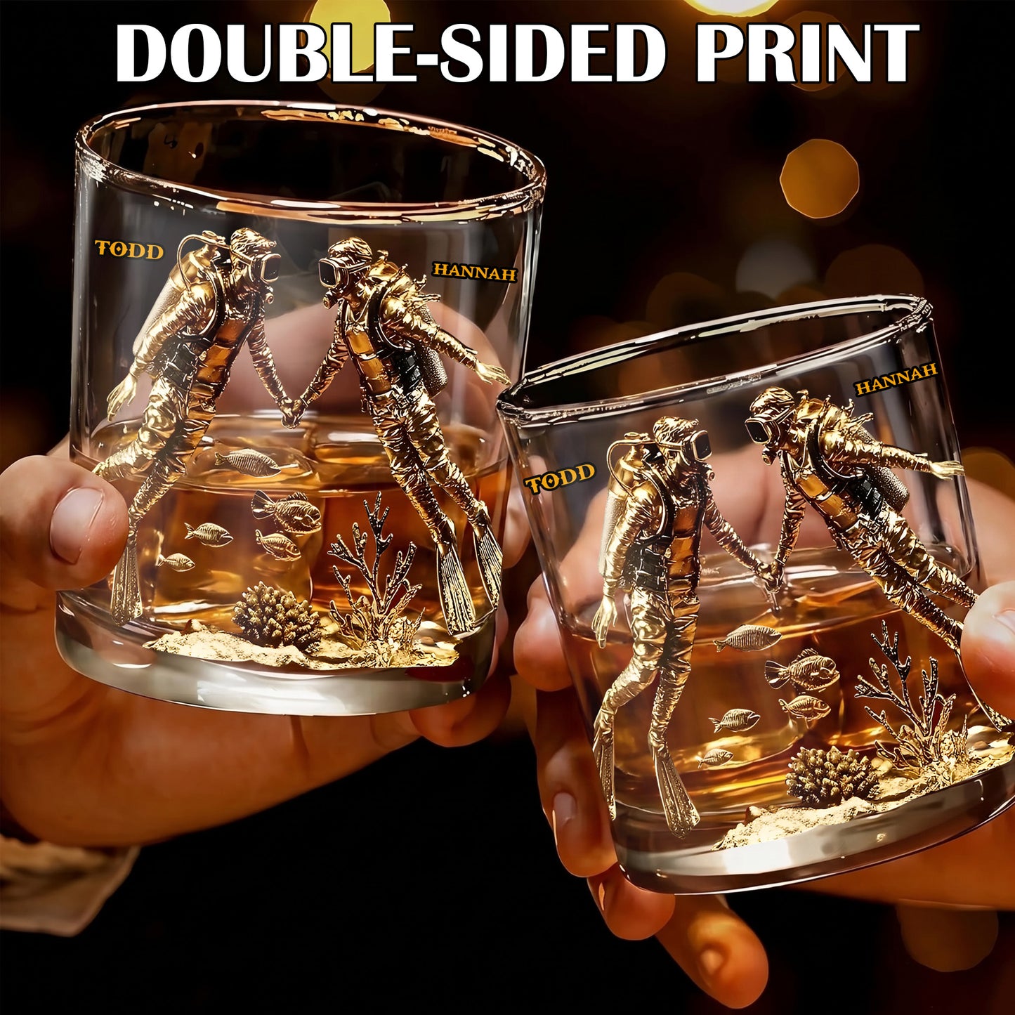 Personalized Scuba Diving Whiskey Glass - Custom Couple Gift