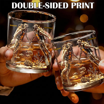 Personalized Scuba Diving Whiskey Glass - Custom Couple Gift