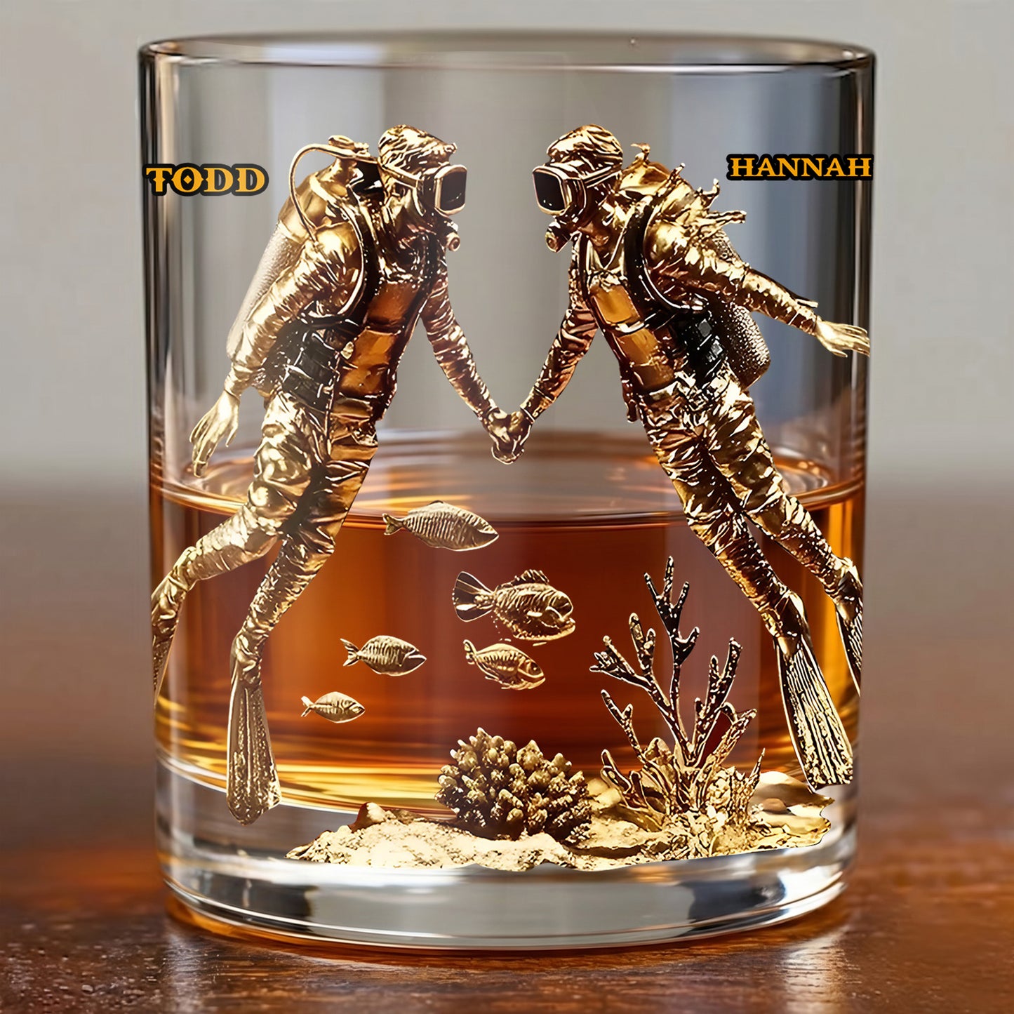 Personalized Scuba Diving Whiskey Glass - Custom Couple Gift