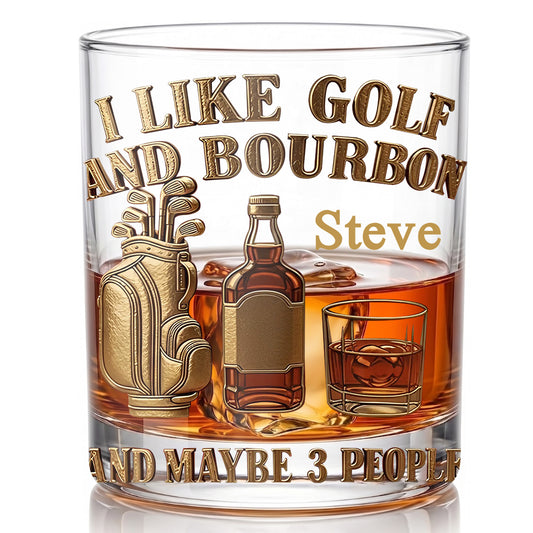 Personalized Golf & Bourbon Whiskey Glass - Custom Sports Lover Gift