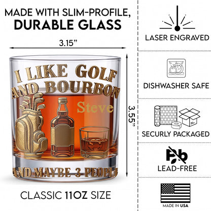 Personalized Golf & Bourbon Whiskey Glass - Custom Sports Lover Gift