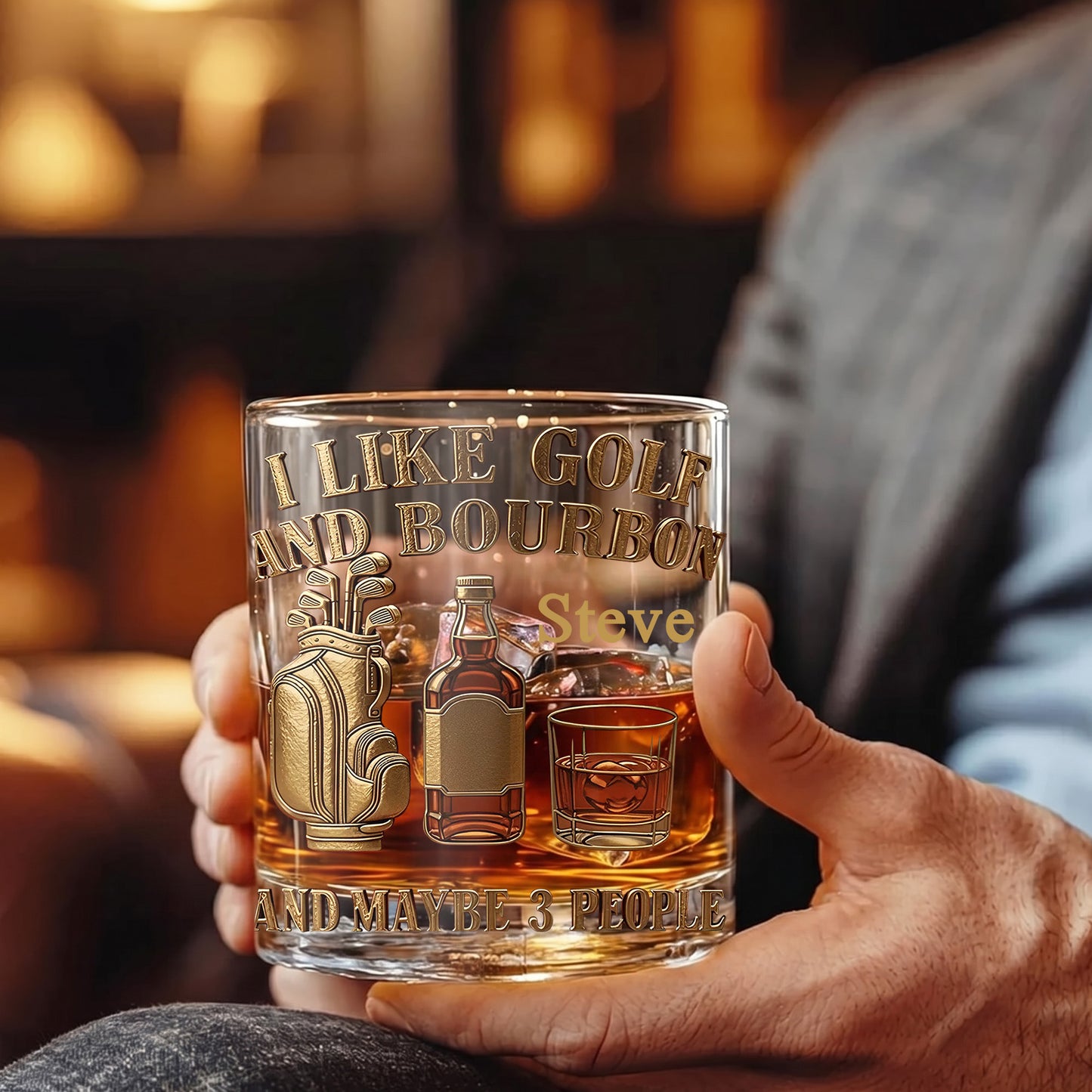 Personalized Golf & Bourbon Whiskey Glass - Custom Sports Lover Gift