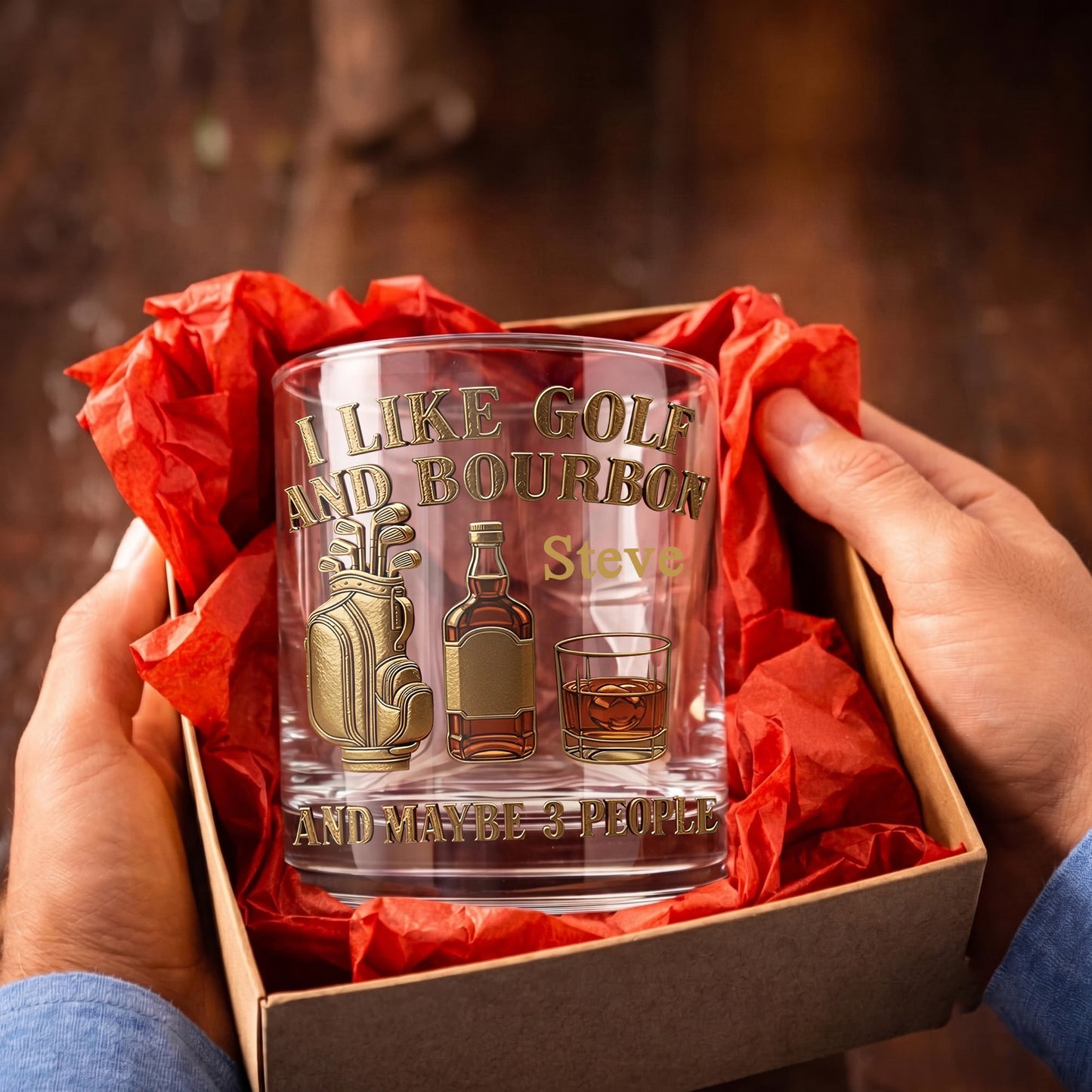 Personalized Golf & Bourbon Whiskey Glass - Custom Sports Lover Gift