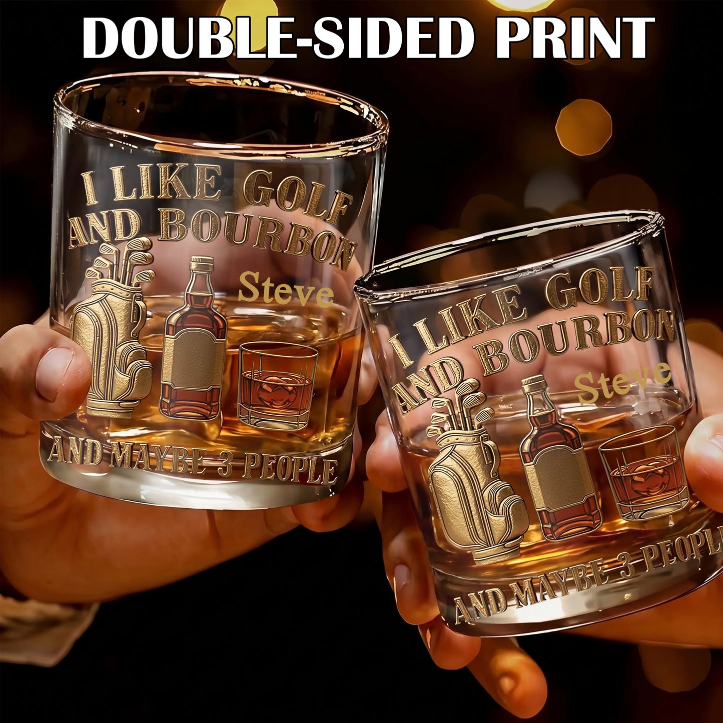 Personalized Golf & Bourbon Whiskey Glass - Custom Sports Lover Gift