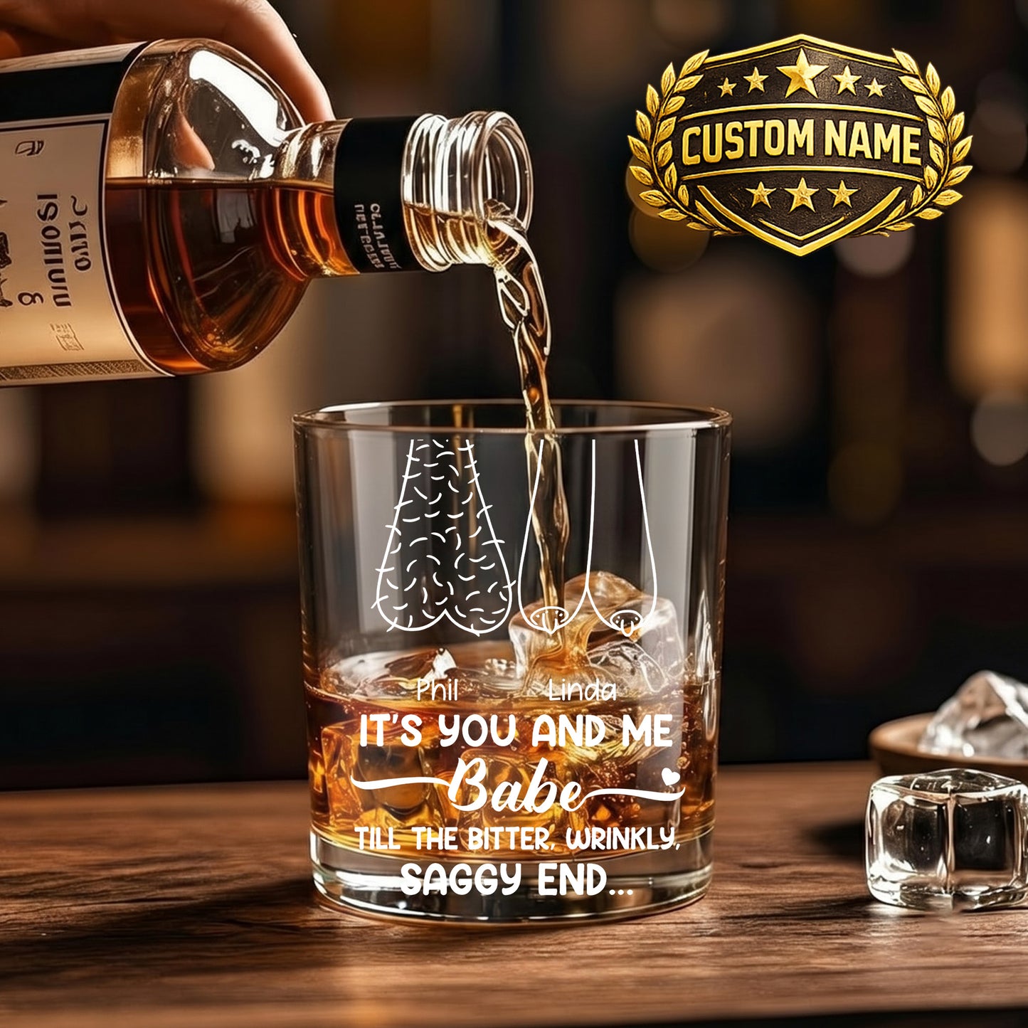 Personalized Couple Whiskey Glass - Custom Romantic Gag Gift