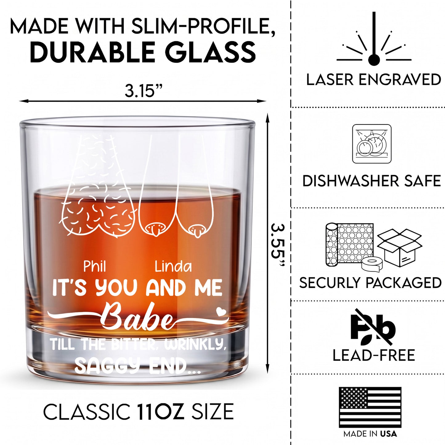 Personalized Couple Whiskey Glass - Custom Romantic Gag Gift