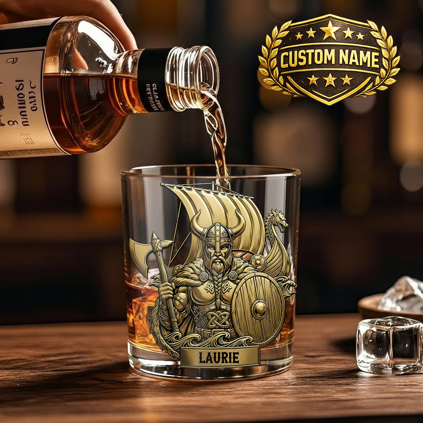Personalized Viking Whiskey Glass - Custom Norse Warrior Gift
