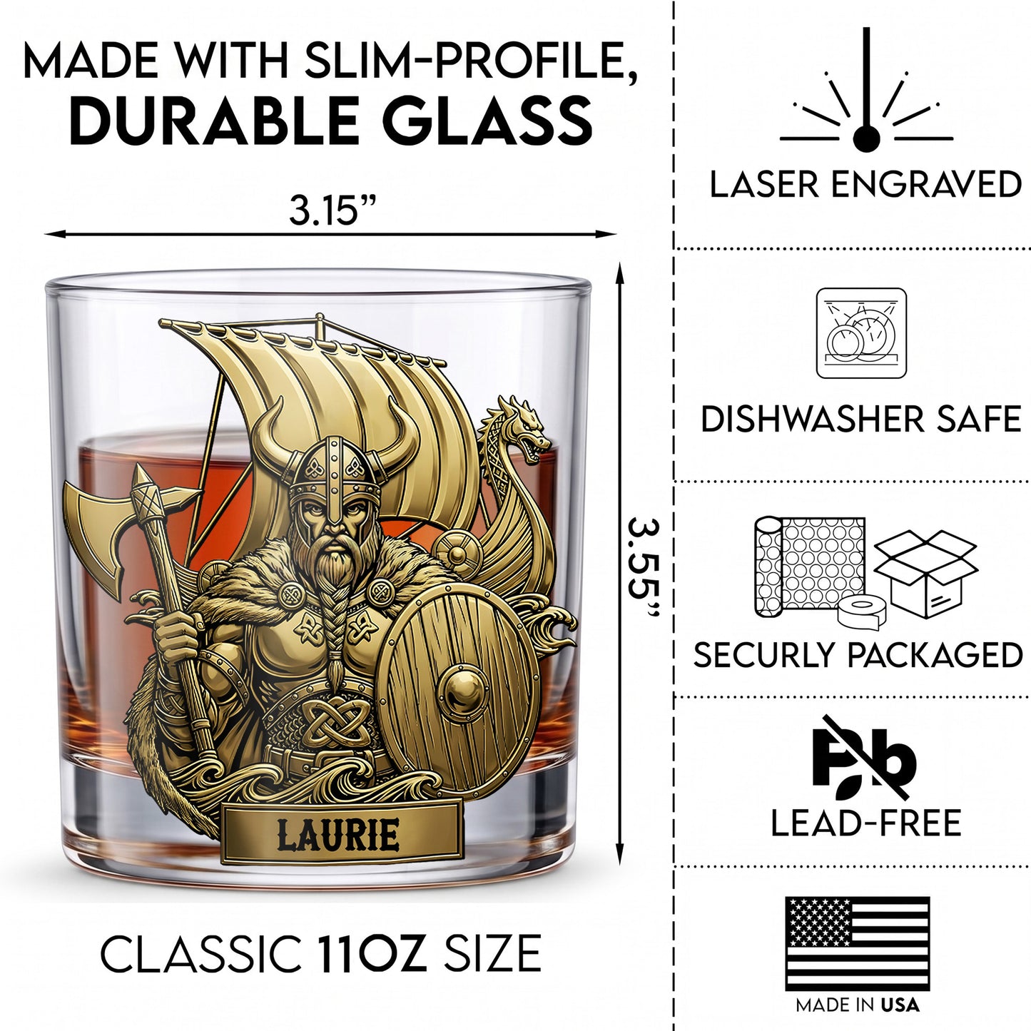 Personalized Viking Whiskey Glass - Custom Norse Warrior Gift
