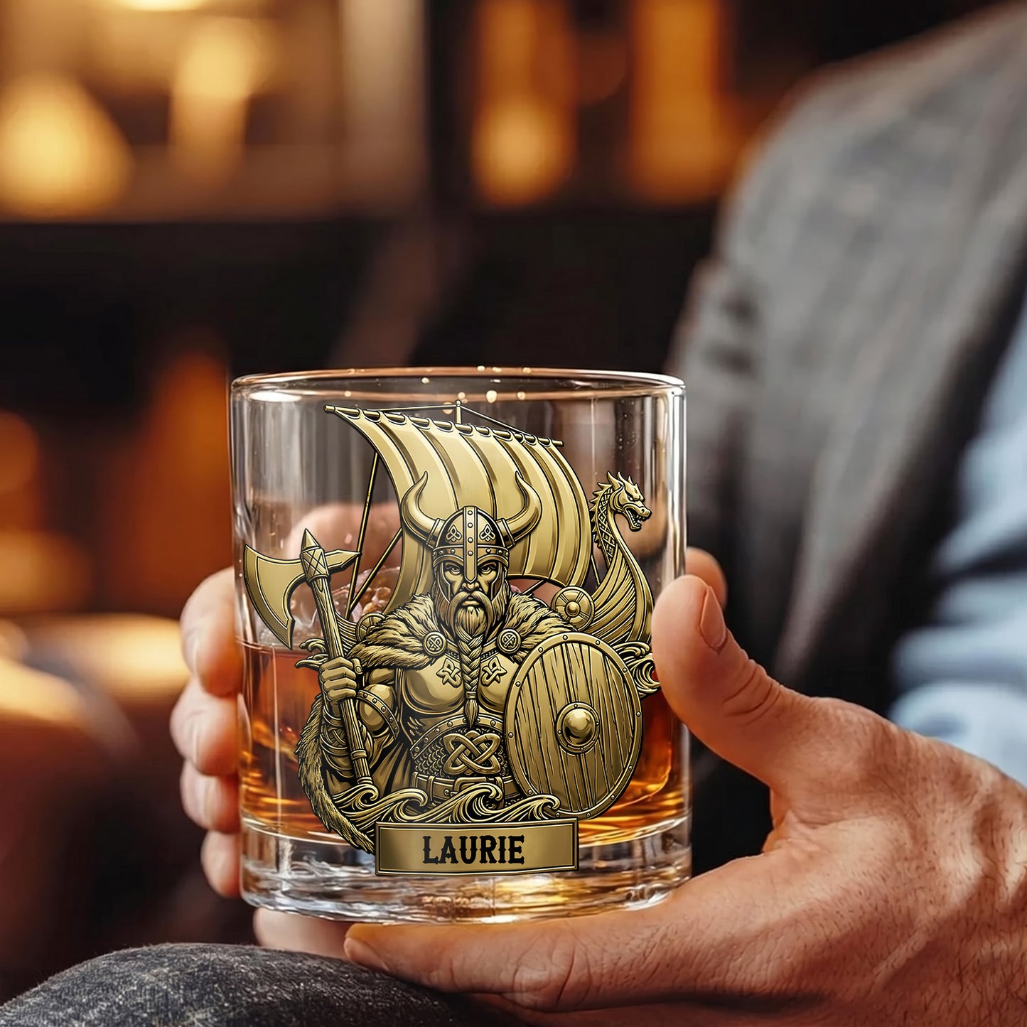 Personalized Viking Whiskey Glass - Custom Norse Warrior Gift