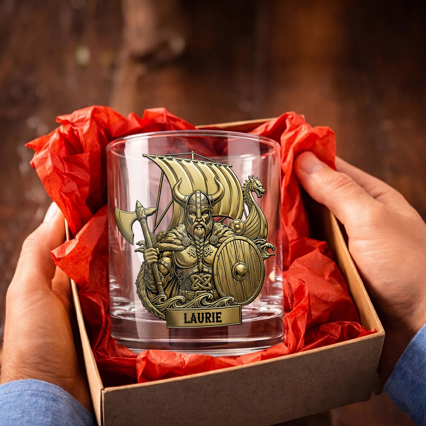Personalized Viking Whiskey Glass - Custom Norse Warrior Gift