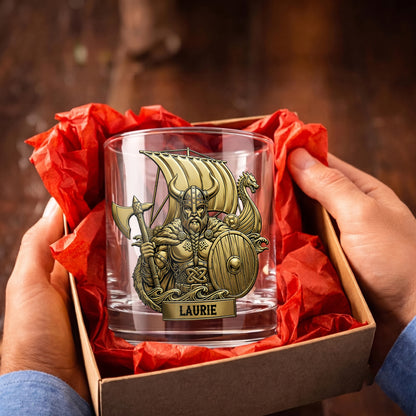 Personalized Viking Whiskey Glass - Custom Norse Warrior Gift