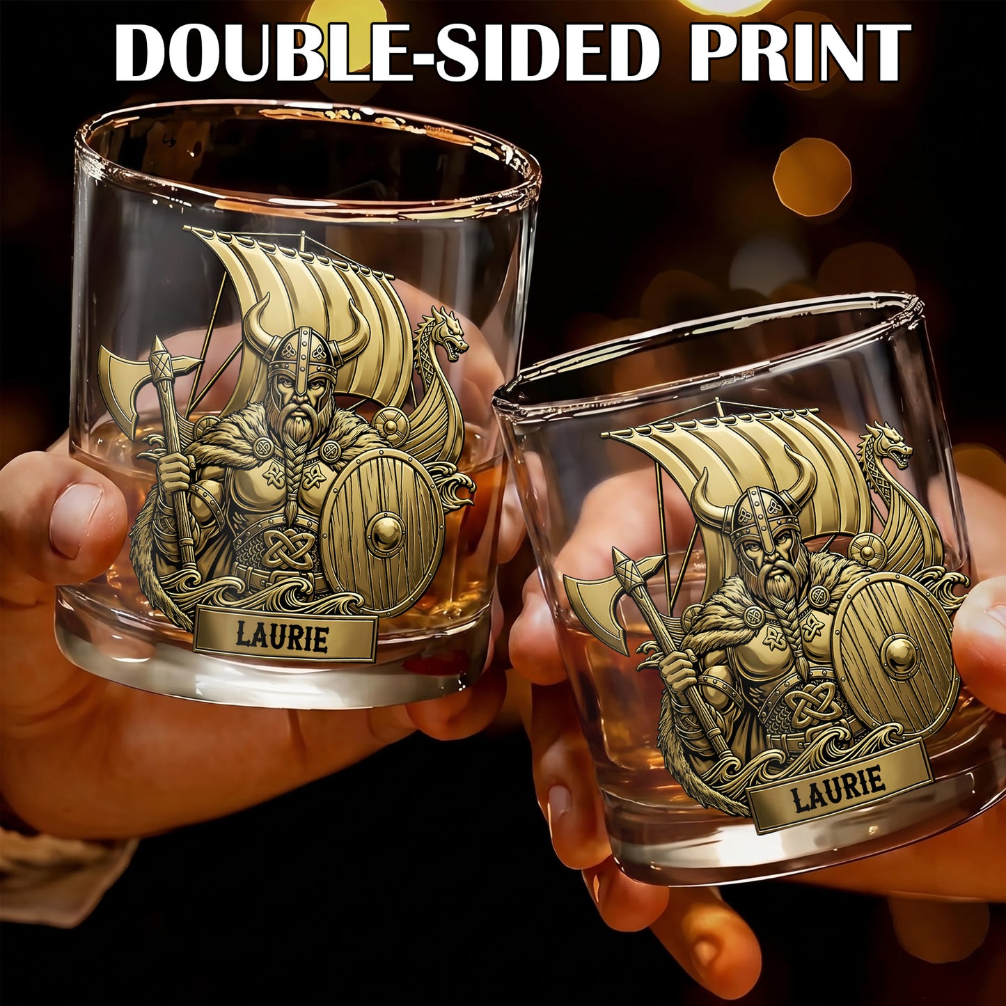 Personalized Viking Whiskey Glass - Custom Norse Warrior Gift