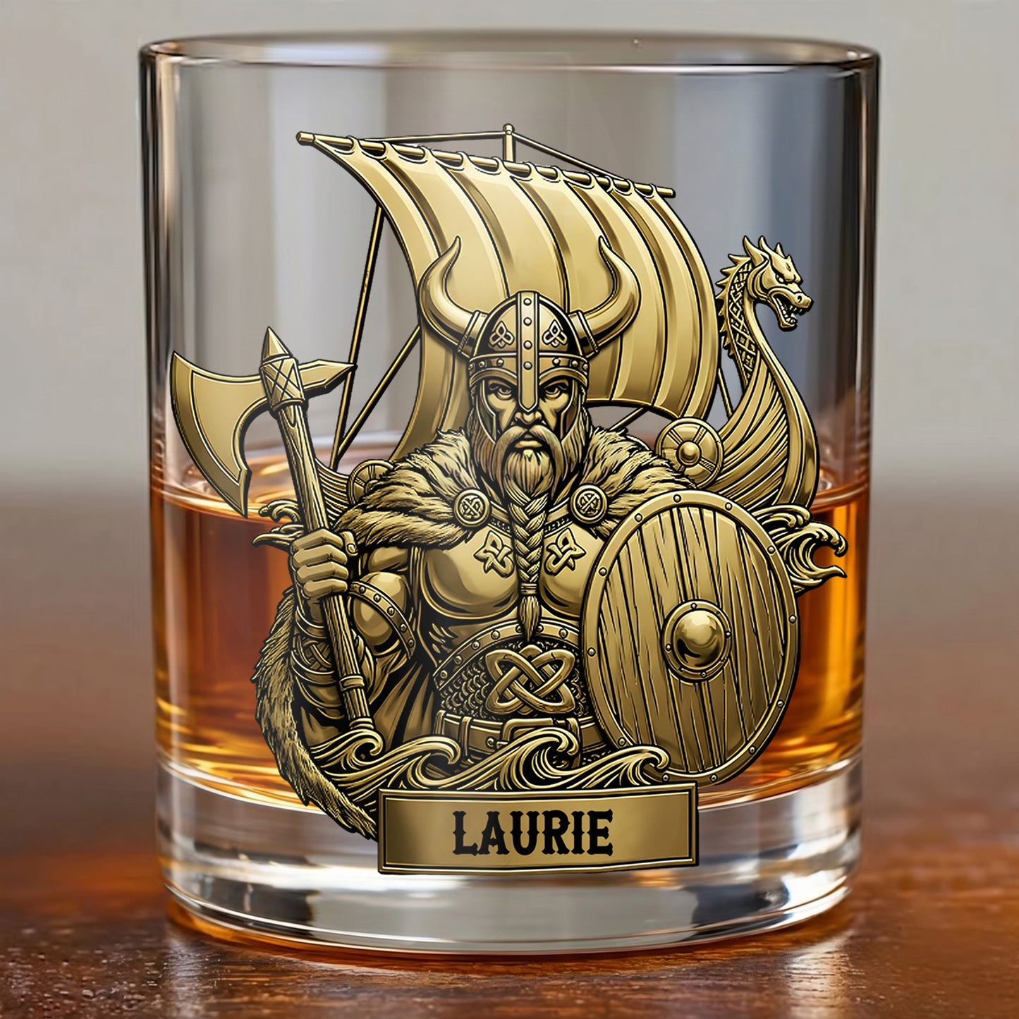 Personalized Viking Whiskey Glass - Custom Norse Warrior Gift