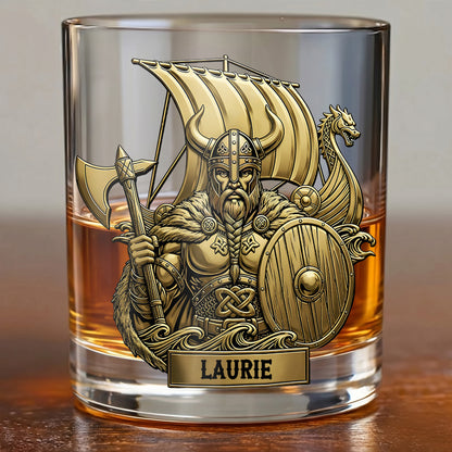 Personalized Viking Whiskey Glass - Custom Norse Warrior Gift