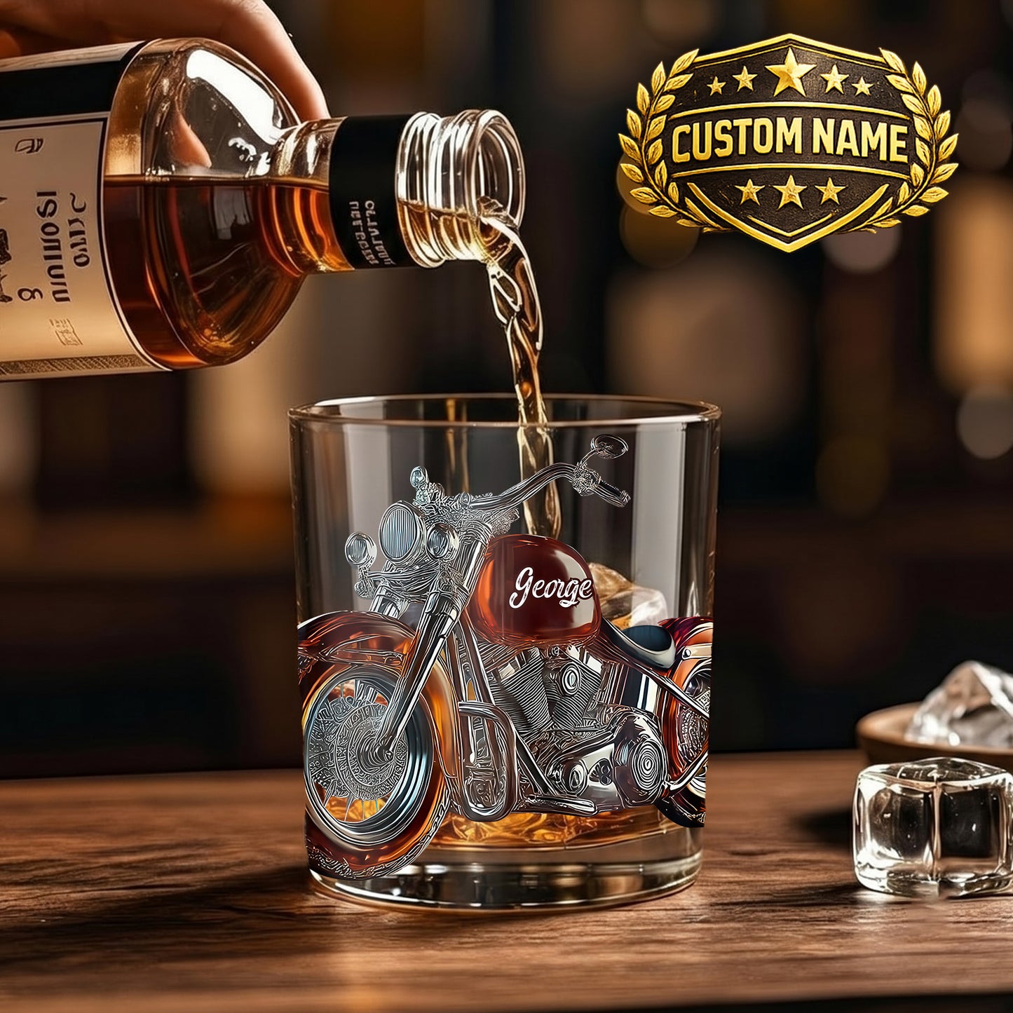 Personalized Motorcycle Whiskey Glass - Custom Cruiser Bike Gift
