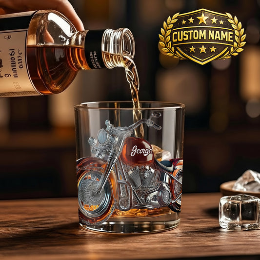 Personalized Motorcycle Whiskey Glass - Custom Cruiser Bike Gift