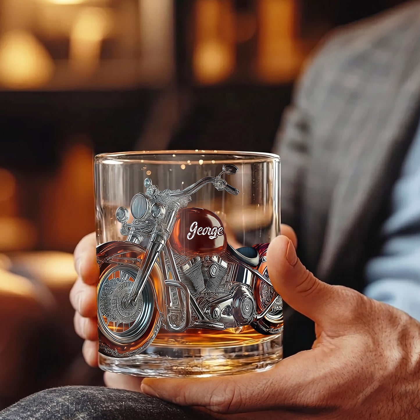Personalized Motorcycle Whiskey Glass - Custom Cruiser Bike Gift