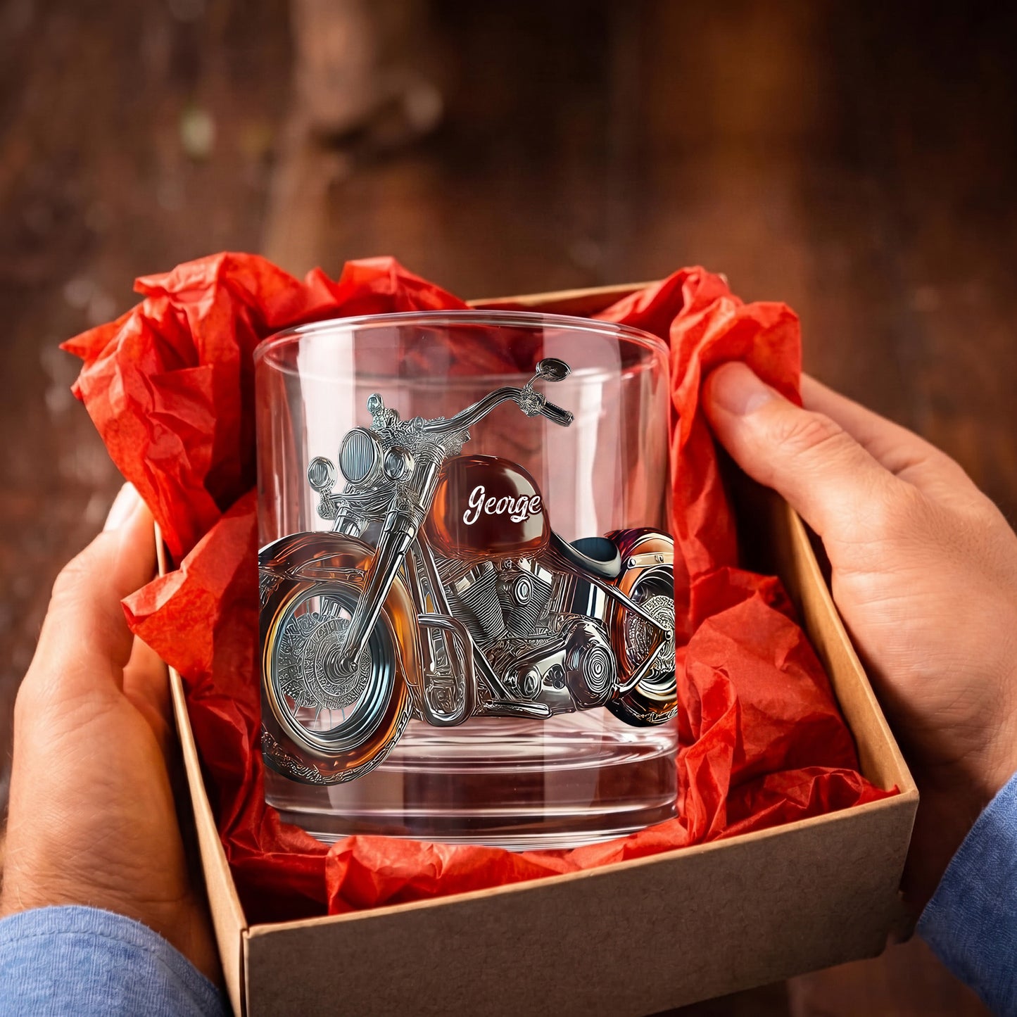 Personalized Motorcycle Whiskey Glass - Custom Cruiser Bike Gift