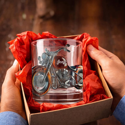 Personalized Motorcycle Whiskey Glass - Custom Cruiser Bike Gift