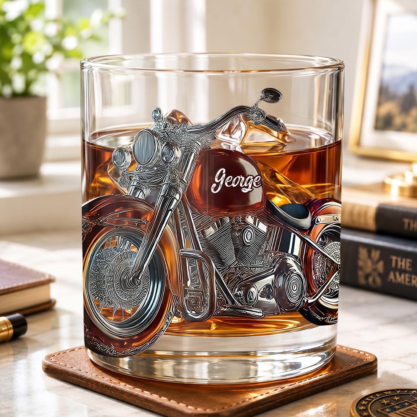 Personalized Motorcycle Whiskey Glass - Custom Cruiser Bike Gift