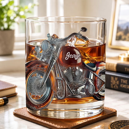 Personalized Motorcycle Whiskey Glass - Custom Cruiser Bike Gift